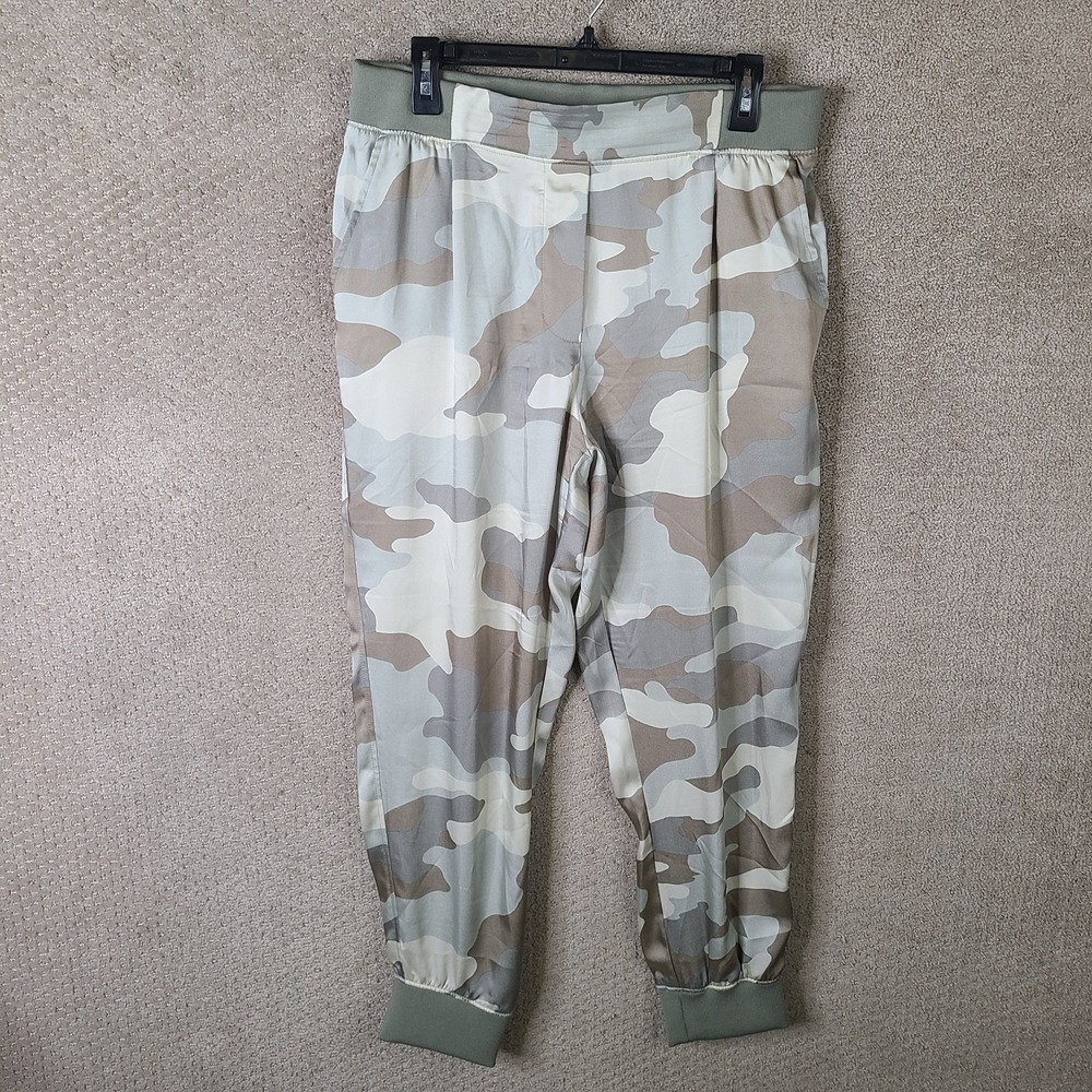 DKNY Pants Womens M Green Camo Jogger Lightweight Pull‎ On Polyester Silky